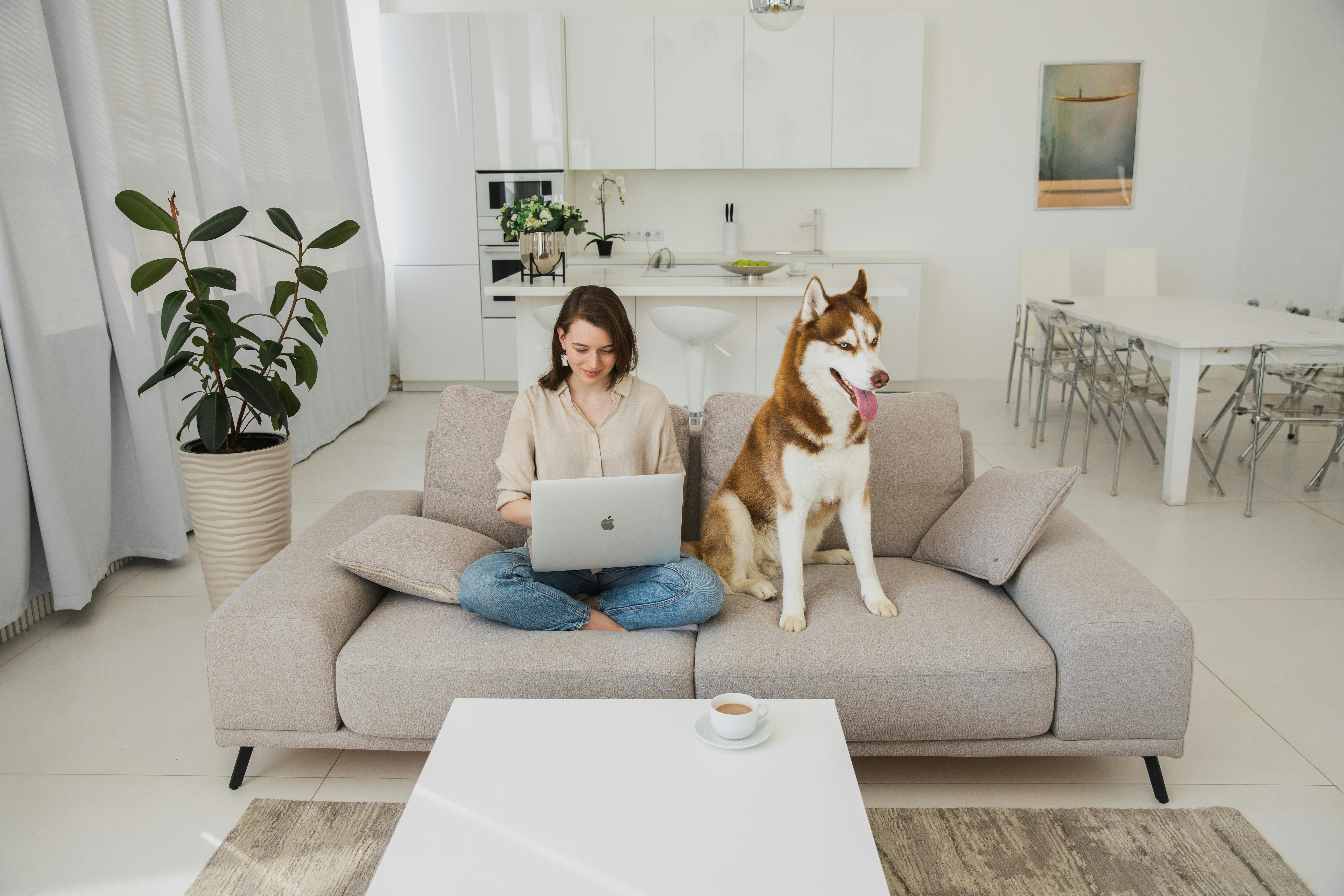 Dog with Woman on Couch
